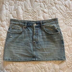 Faded Light Blue Denim Mini Skirt